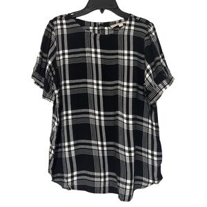 LOFT Black White Boxy Blouse Checker Plaid - Size MP